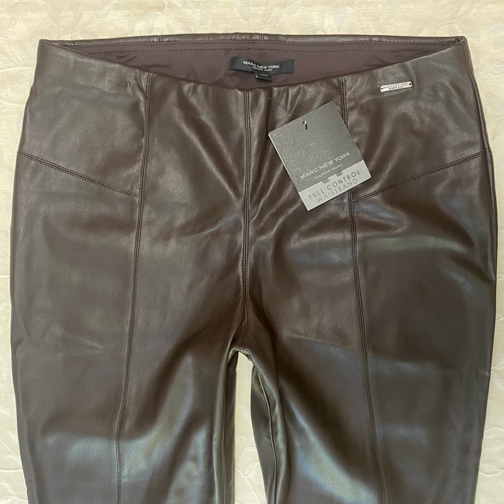 🆕 Marc New York Pants Women’s 3X Espresso Brown Faux Leather Pull On NEW NWT - Picture 2 of 9